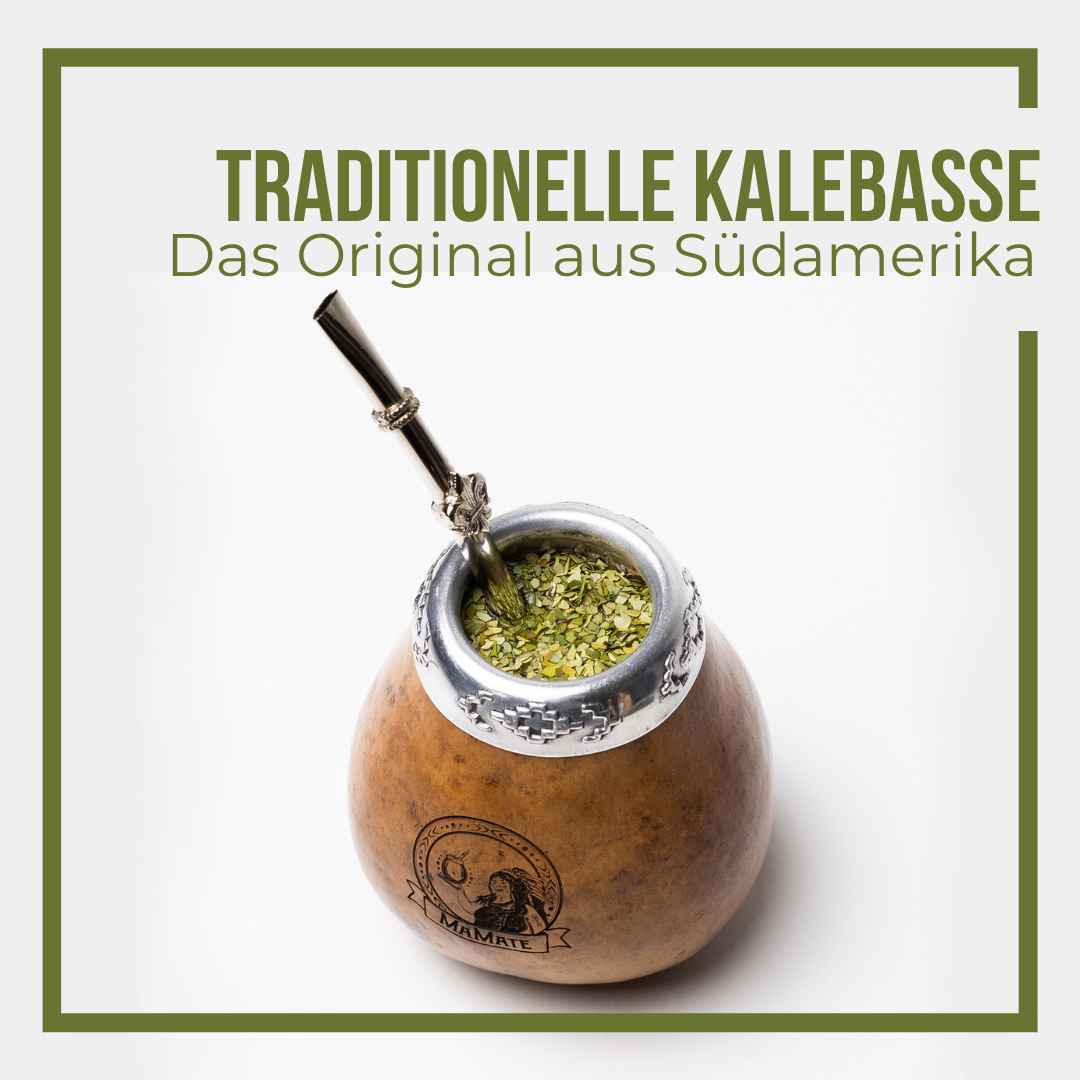 Traditionelle Kalebasse aus Kürbis und Bombilla für Mate Tee