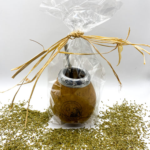 Geschenk - Traditionelle Kalebasse aus Kürbis und Bombilla für Mate Tee
