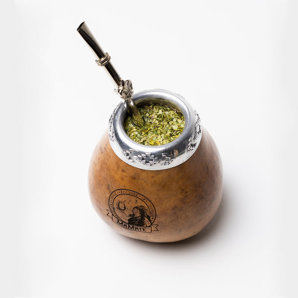 Geschenk - Traditionelle Kalebasse aus Kürbis und Bombilla für Mate Tee